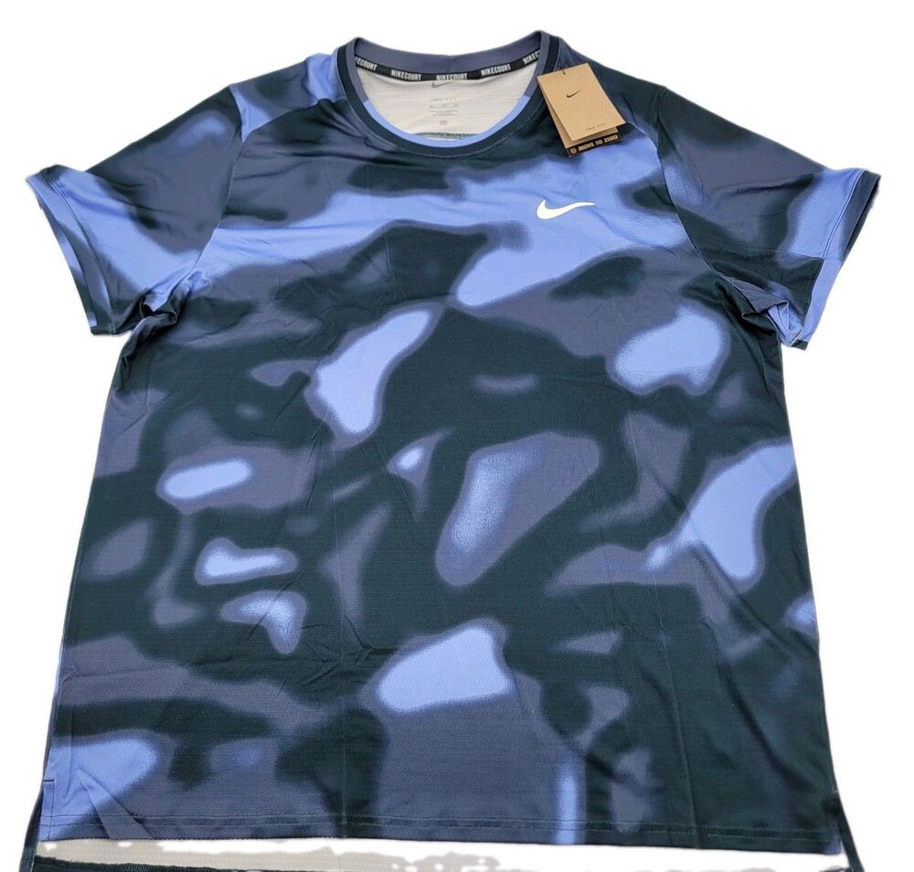 Nike Court Advantage Dri-FIT Tie-Dye Tennis Shirt Blue Men's XL FQ2110-494 NWT